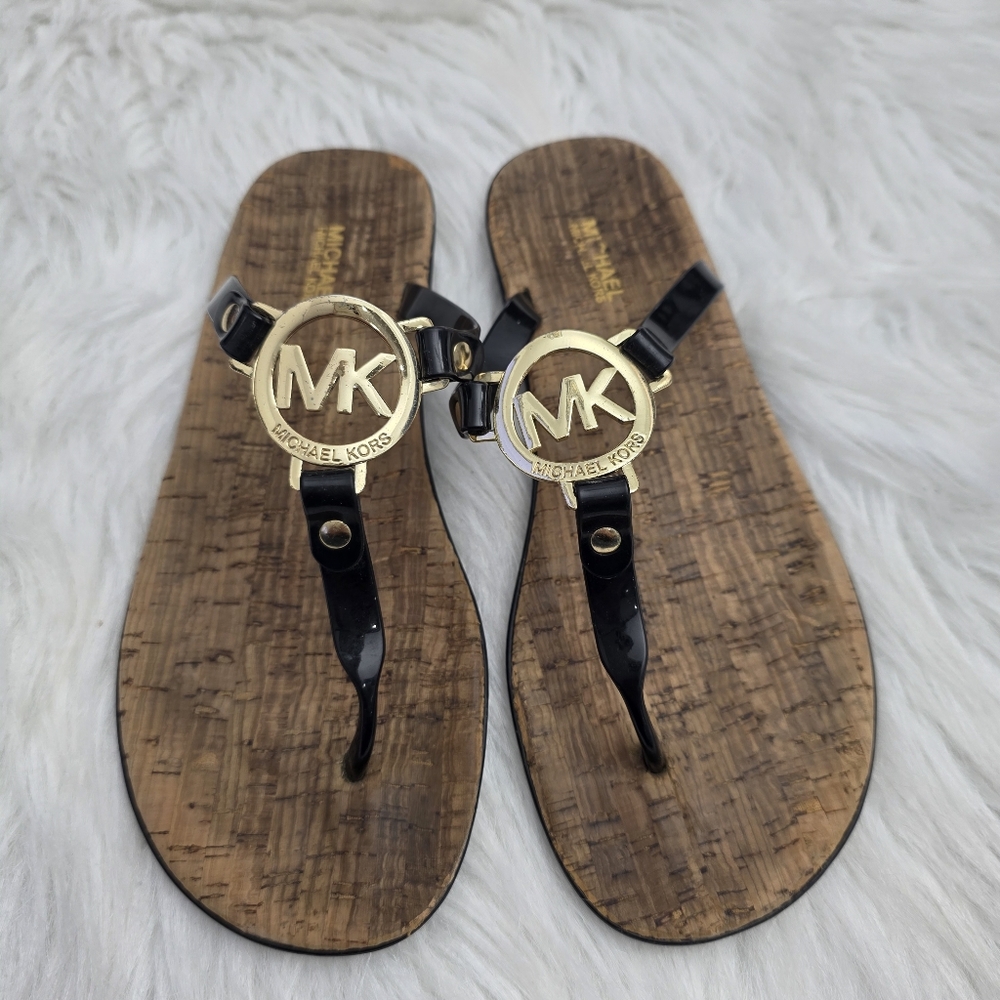 Michael Kors Black and Gold Sandals Size 7